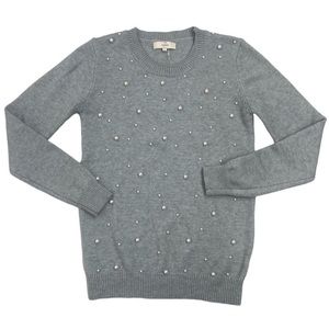 ENTRO gray pearl embellished sweater. Size small